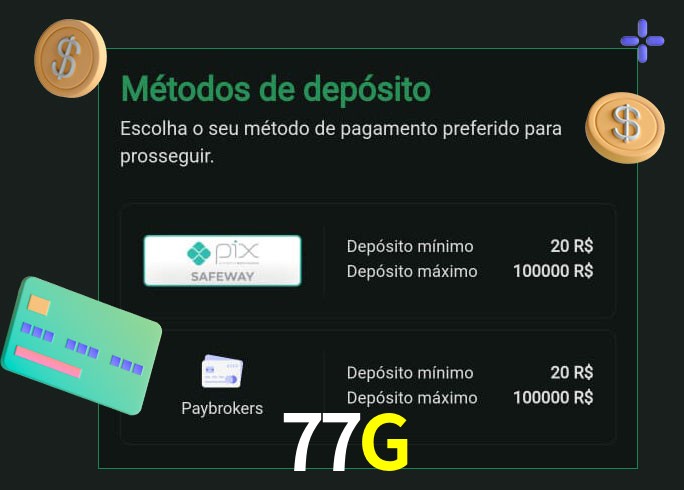 O cassino 77G oferece uma grande variedade de métodos de pagamento